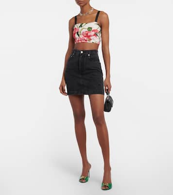 Top cropped in misto seta con stampa | Dolce&Gabbana