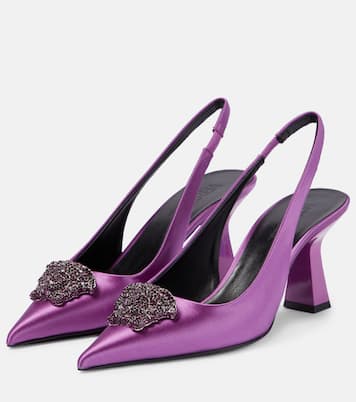 Verzierte Slingback-Pumps La Medusa aus Satin | Versace