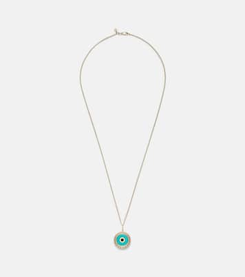 Collier chaîne Large Evil Eye en or 14 ct, diamants et turquoise | Sydney Evan