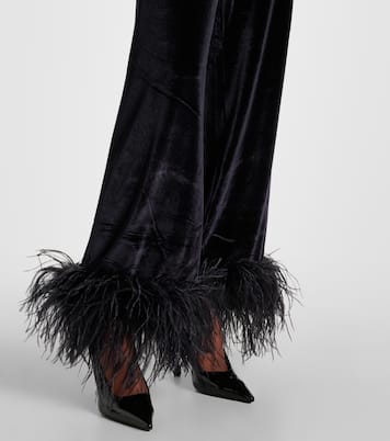 Pantaloni a gamba larga in velluto con piume | Oséree