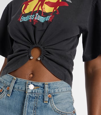 Printed cropped cotton jersey T-shirt | Rabanne