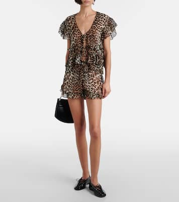 Leopard-print ruffled chiffon blouse | Ganni