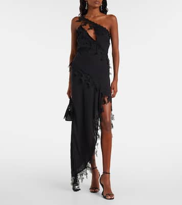 Asymmetric lace-trimmed midi dress | Blumarine