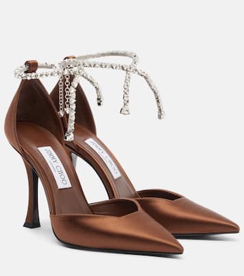 Stevie 100 crystal-embellished satin pumps | Jimmy Choo