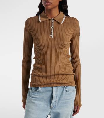 Ribbed-knit virgin wool polo sweater | Moncler