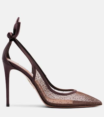 Bow Tie 105 embellished mesh slingback pumps | Aquazzura