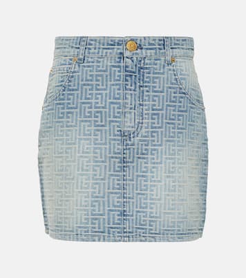 Minifalda en denim con monograma | Balmain