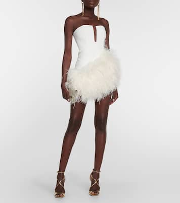 Bridal - Abito corto in cady con piume | David Koma