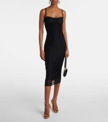 Sheer draped tulle midi dress | Dolce&Gabbana