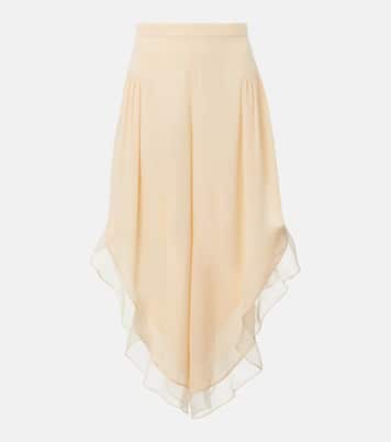 Pantalones anchos de georgette de seda | Valentino