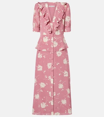Robe midi en soie à fleurs | Alessandra Rich