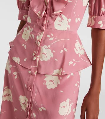 Robe midi en soie à fleurs | Alessandra Rich