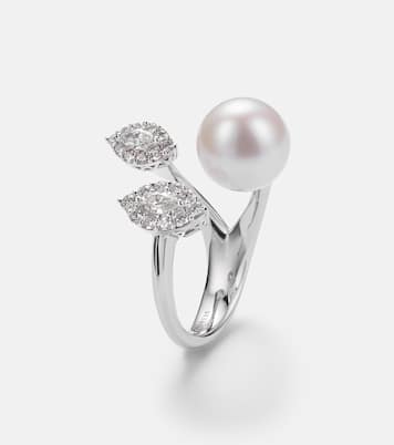 Pearlescent 18kt white gold ring with diamonds and pearl | Yeprem