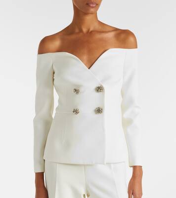 Bridal Kamile off-shoulder crêpe jacket | Safiyaa