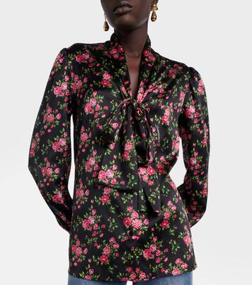 Floral tie-neck silk-blend satin blouse | Dolce&Gabbana