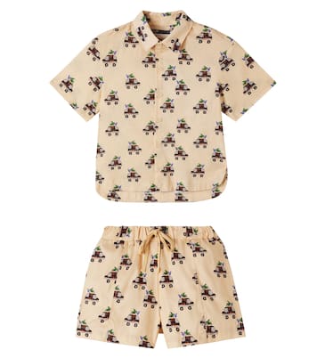 Printed cotton bowling shirt and shorts set | Fábula