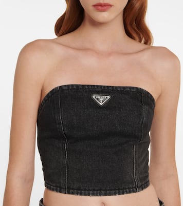 Logo denim crop top | Prada