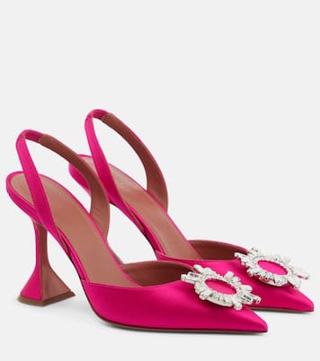 Begum embellished satin slingback pumps in pink - Amina Begum embellished satin slingback pumps in pink - Amina