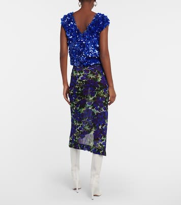Jupe midi en satin à fleurs | Dries Van Noten