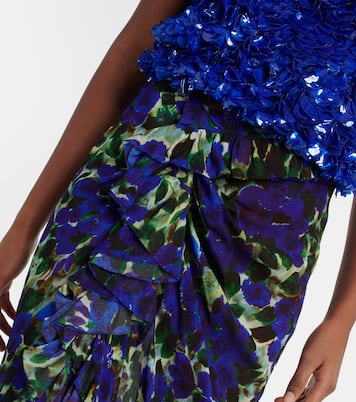 Jupe midi en satin à fleurs | Dries Van Noten