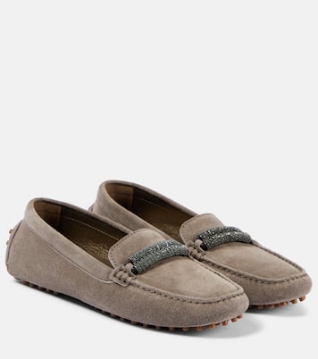 Monili-embellished suede loafers | Brunello Cucinelli
