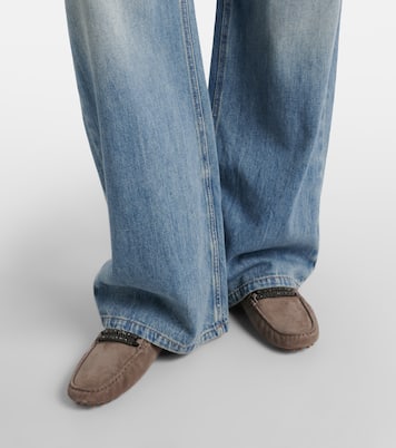Monili-embellished suede loafers | Brunello Cucinelli