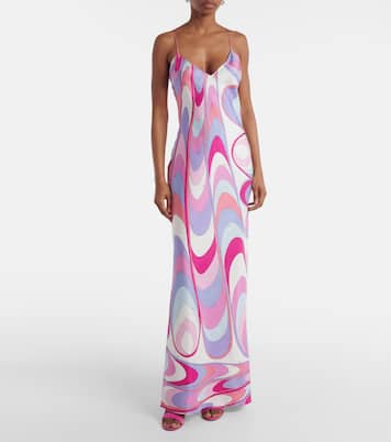 Abito lungo in twill di seta con stampa | Pucci