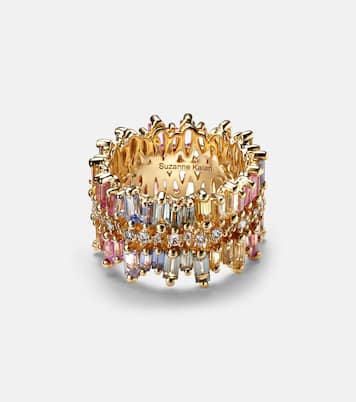 18kt gold ring with diamonds and sapphires | Suzanne Kalan