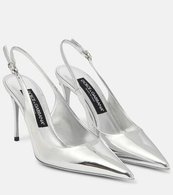Lollo mirrored leather slingback pumps in silver Dolce Gabbana Mytheresa