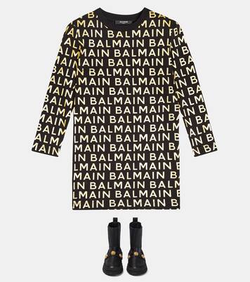 Cotton logo print dress | Balmain Kids