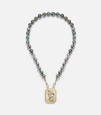 Dragon 18kt gold necklace with pearl and rubies | Marie Lichtenberg