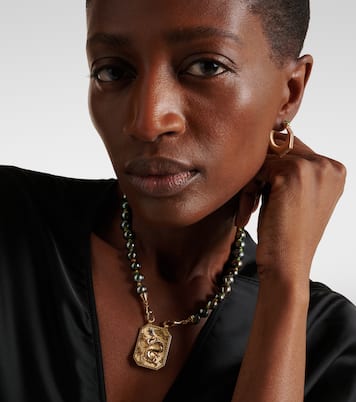 Dragon 18kt gold necklace with pearl and rubies | Marie Lichtenberg