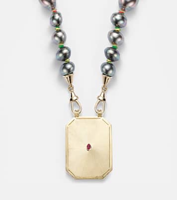 Dragon 18kt gold necklace with pearl and rubies | Marie Lichtenberg