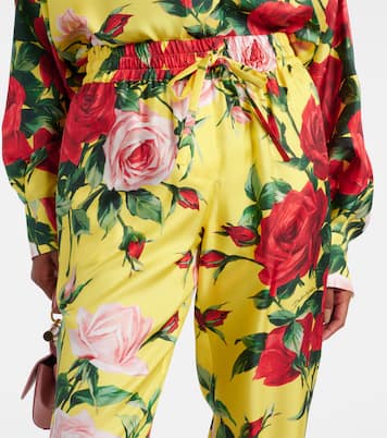 Pantalon droit en soie à fleurs | Dolce&Gabbana