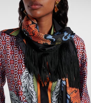 Fringed printed silk twill scarf | La DoubleJ