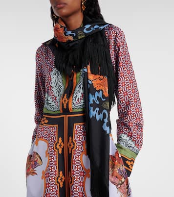 Fringed printed silk twill scarf | La DoubleJ