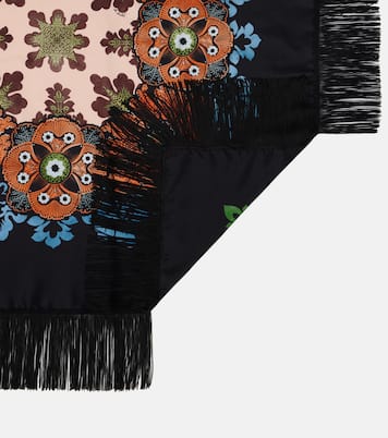 Fringed printed silk twill scarf | La DoubleJ
