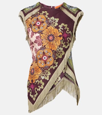 Scarf floral fringed silk top | La DoubleJ