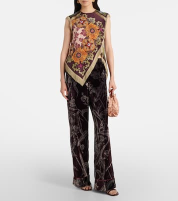 Scarf floral fringed silk top | La DoubleJ
