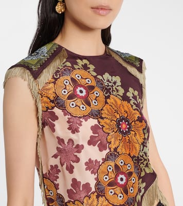 Scarf floral fringed silk top | La DoubleJ