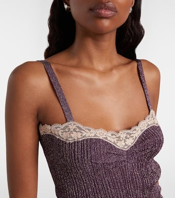 Lace-trimmed lamé top | Valentino