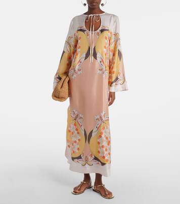 Twin Flame印花真丝斜纹布加长连衣裙 | La DoubleJ