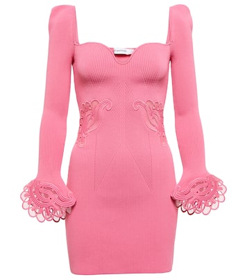 Lace-trimmed rib-knit minidress | Self-Portrait