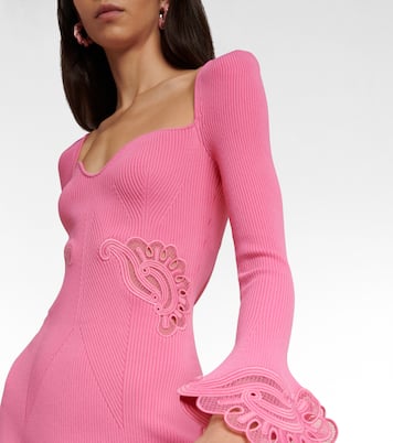 Lace-trimmed rib-knit minidress | Self-Portrait
