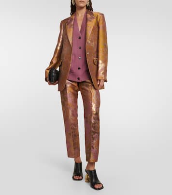 Printed metallic mid-rise straight pants  | Dries Van Noten