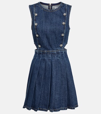 Pleated cutout denim minidress | Self-Portrait