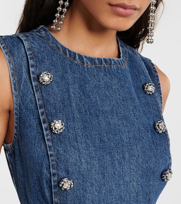 Pleated cutout denim minidress | Self-Portrait