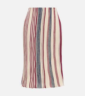 Jupe midi rayée en lin et coton | Bottega Veneta