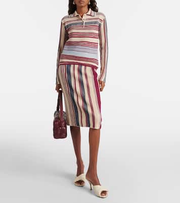 Jupe midi rayée en lin et coton | Bottega Veneta