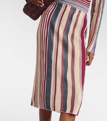 Jupe midi rayée en lin et coton | Bottega Veneta